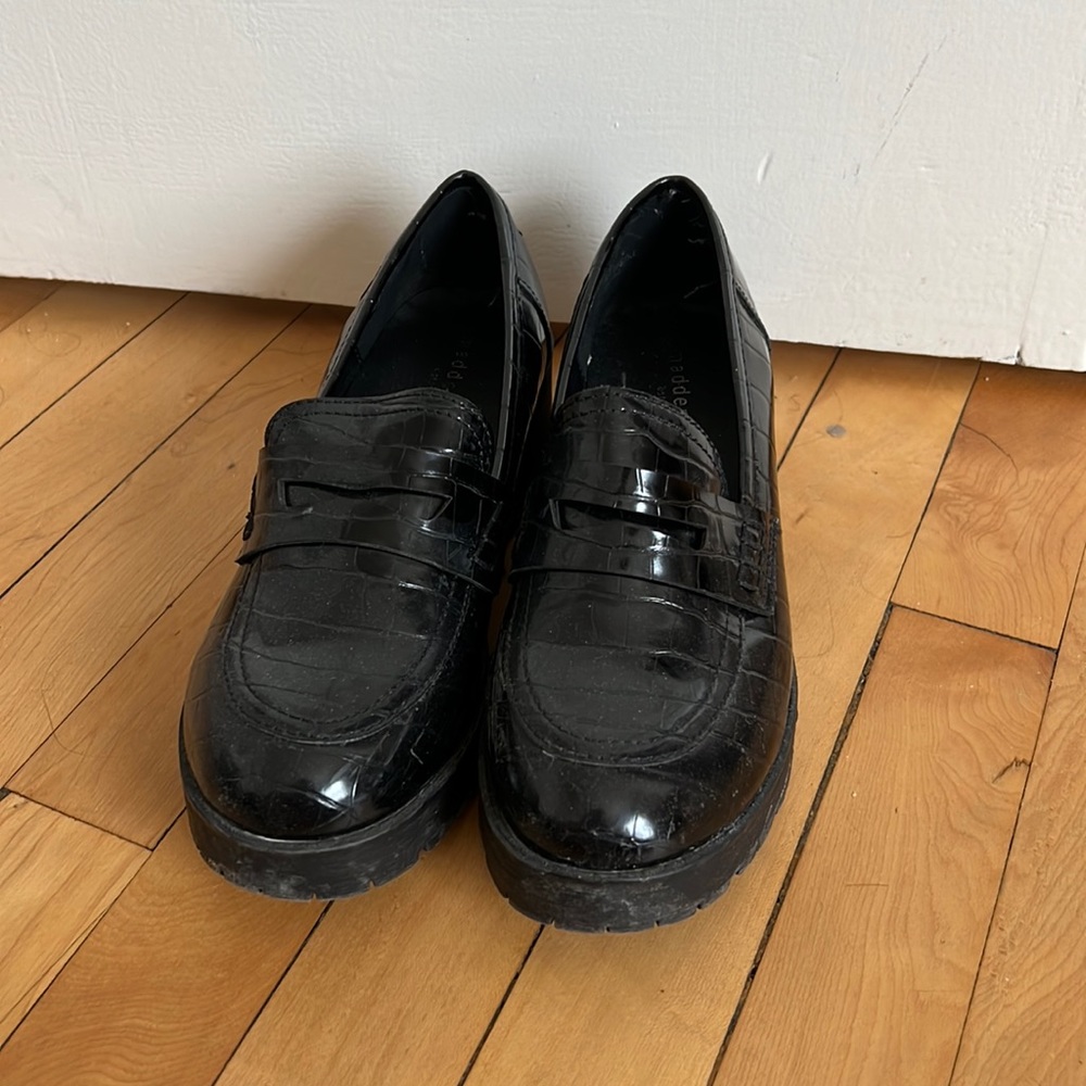 madden girl black vegan leather penny loafers, lightly worn size 7.5